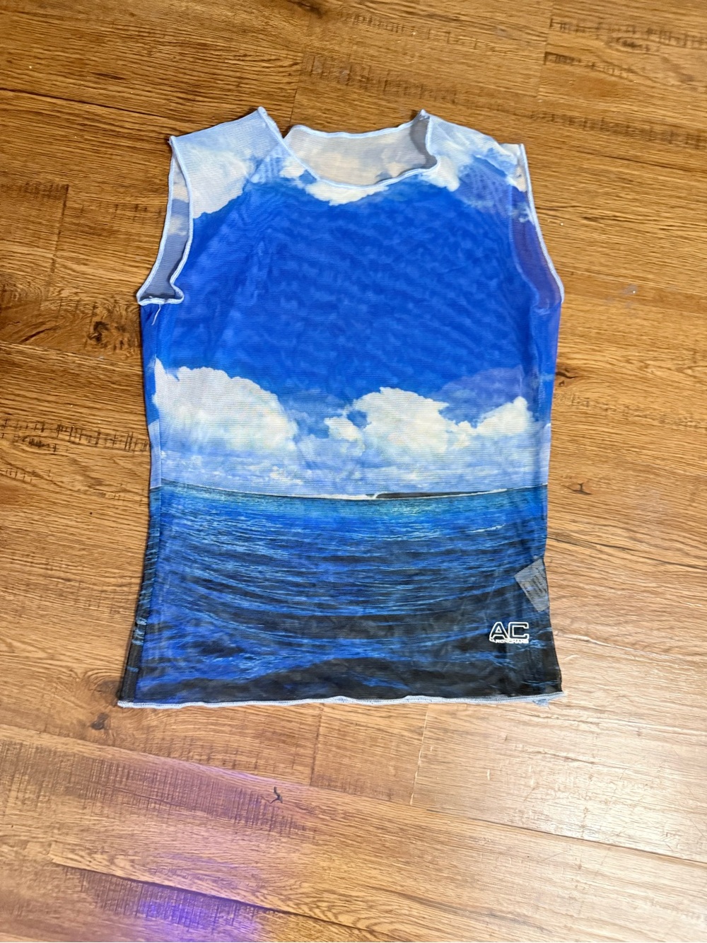 Ocean Scene Sleeveless Top - Blue & White